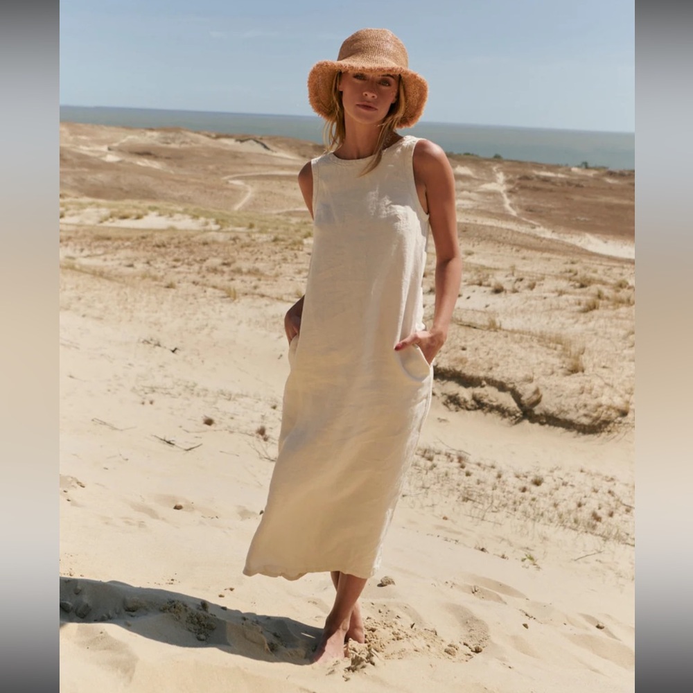 sauths CARMEN- LINEN DRESS IN CREAMY Size Small